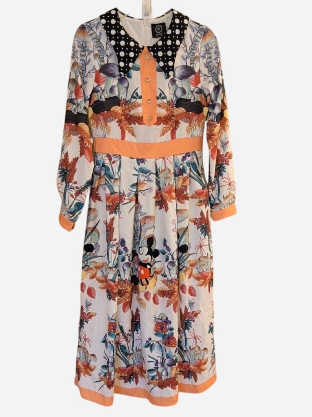 NOK Boutique Mickey Mouse Floral Mushroom Retro Midi Dress Size M Polka Dot